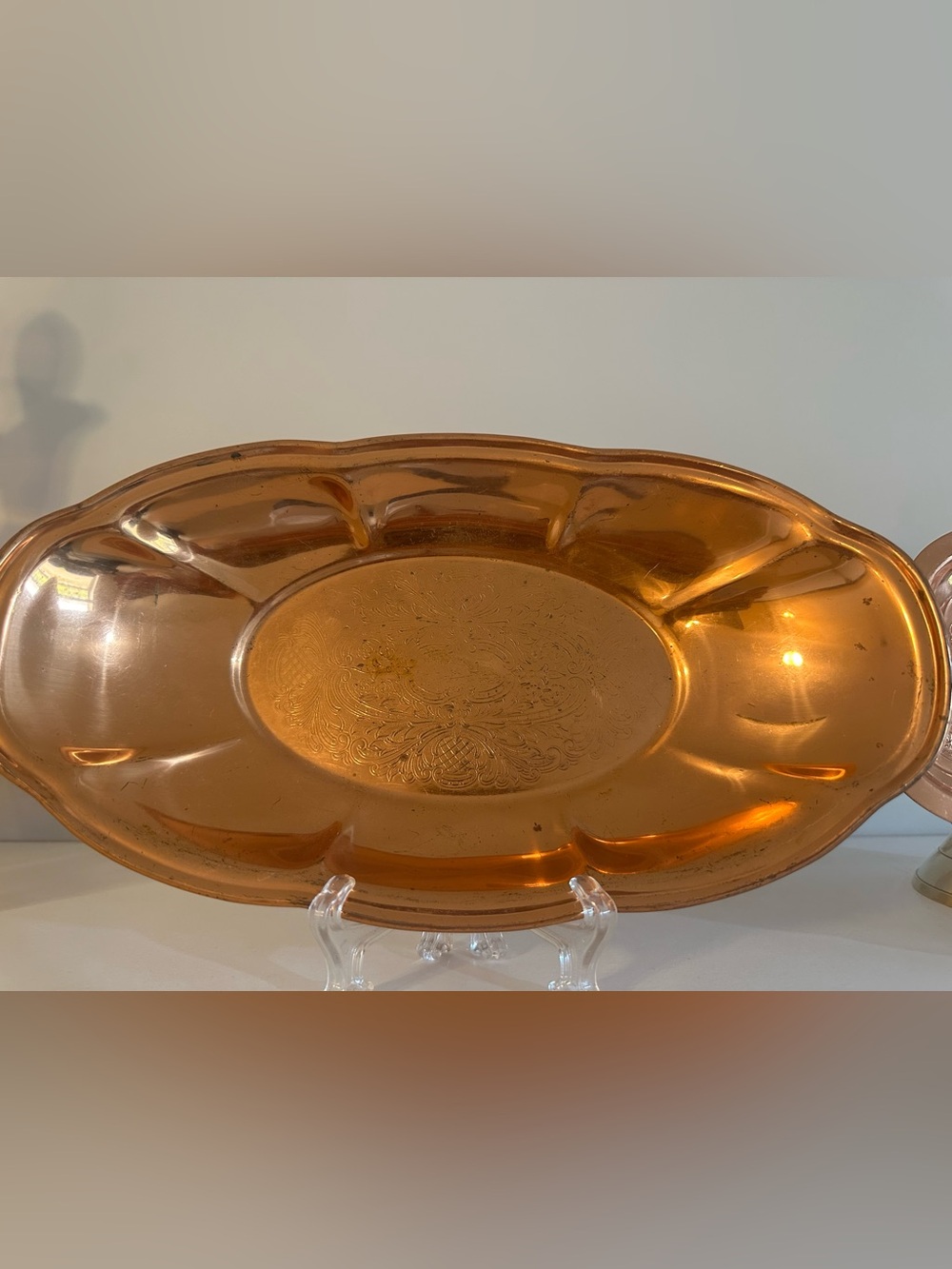 Vintage Coppercraft Guild Copper Tray Engraved Oval Serving Tray MCM Decor